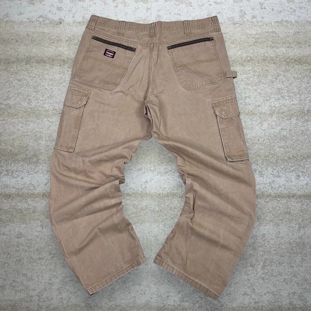 Vintage Y2K Wrangler Carpenter Pants 40x32 Baggy Wide Leg Fit Tan Canvas
